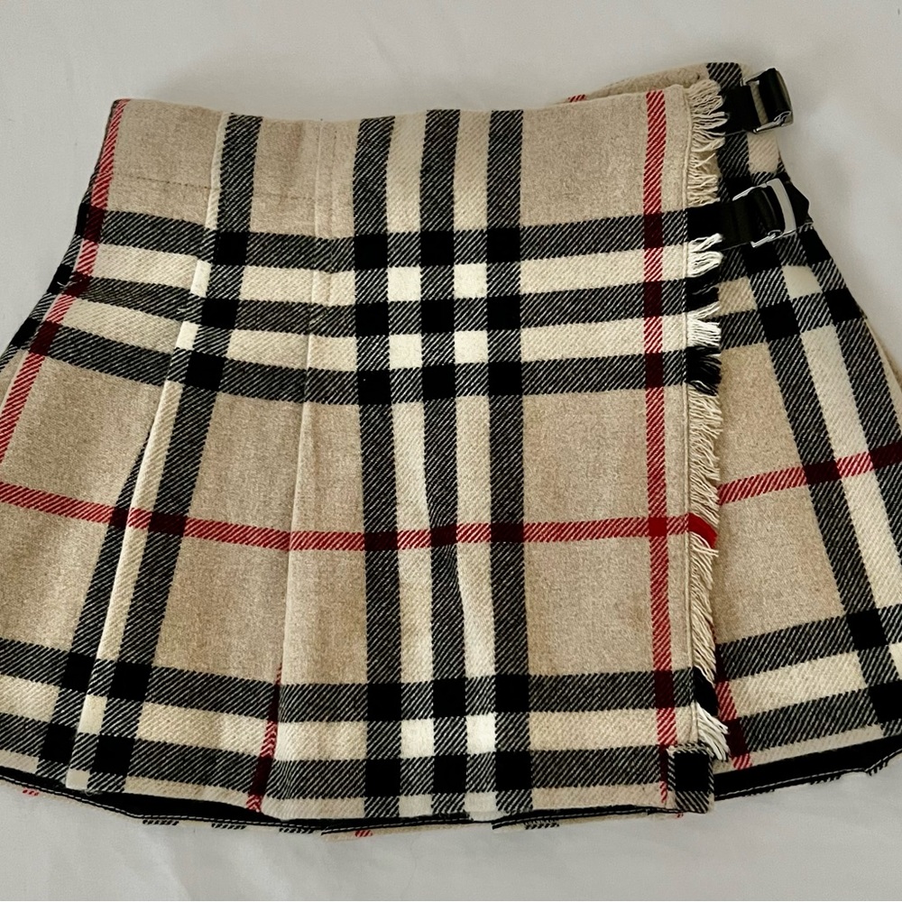 Girls Burberry Wool Plaid Wrap Skirt